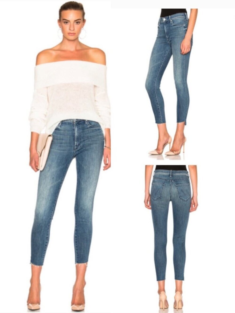 MOTHER Stunner Zip Ankle Step Fray Jeans Blue High Rise 27 Cross Your Finger